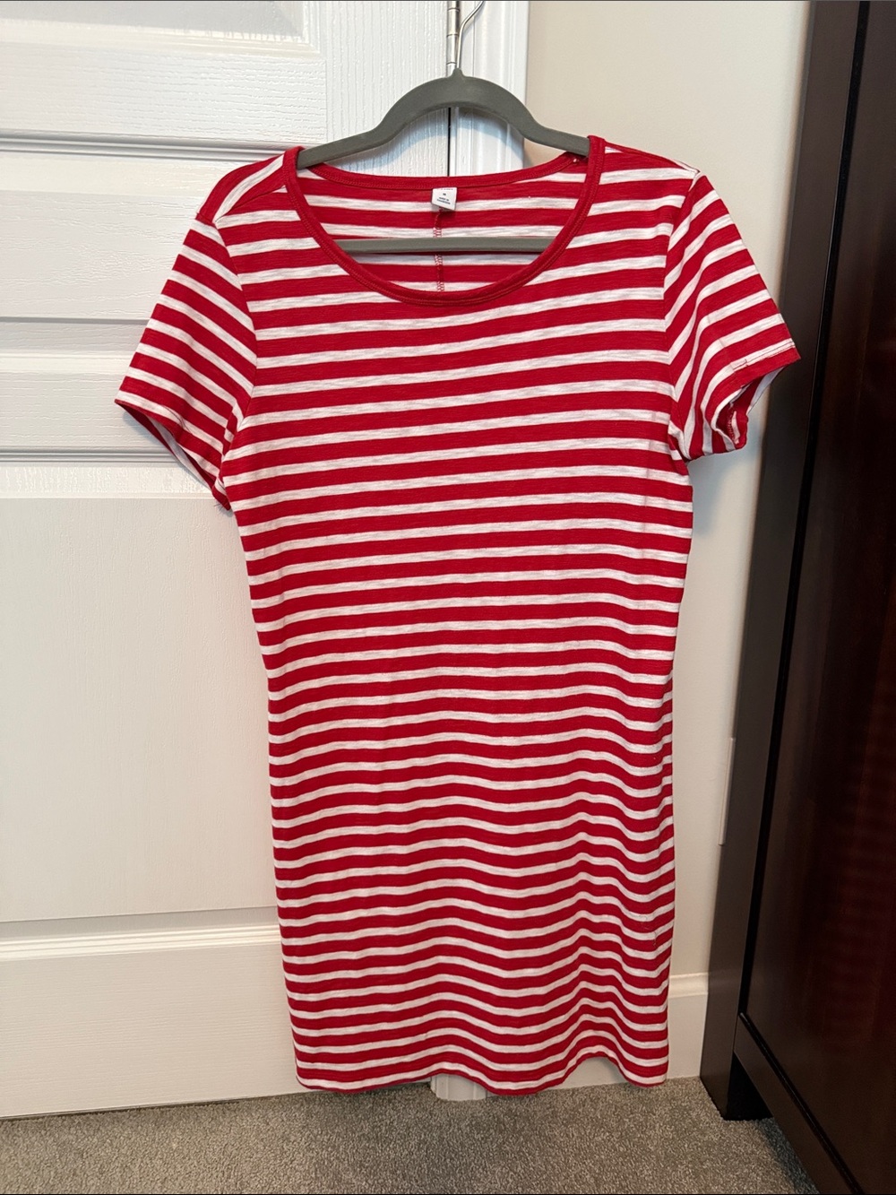 Old Navy Red and White Striped Short Sleeve Mini Dress